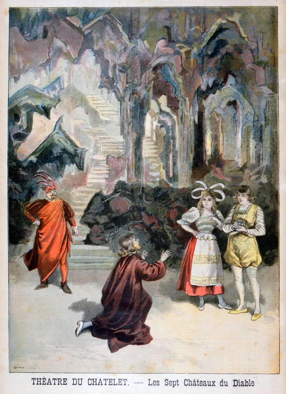 Opførelse af Djævelens syv slotte, Theatre du Chatelet, Paris, 1896 af Fortuné Méaulle