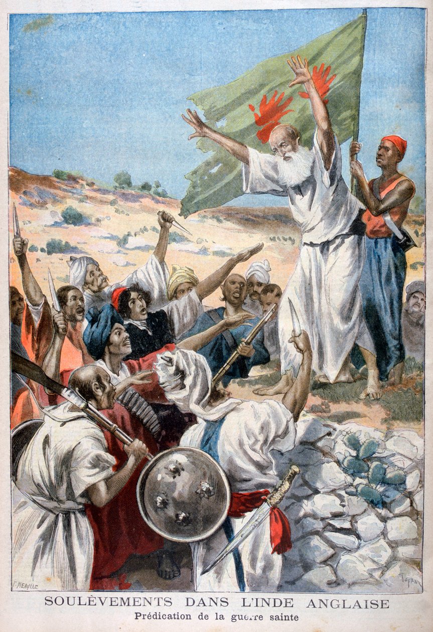 Forkyndelse af hellig krig under et oprør i Britisk Indien, 1897 af Fortuné Méaulle