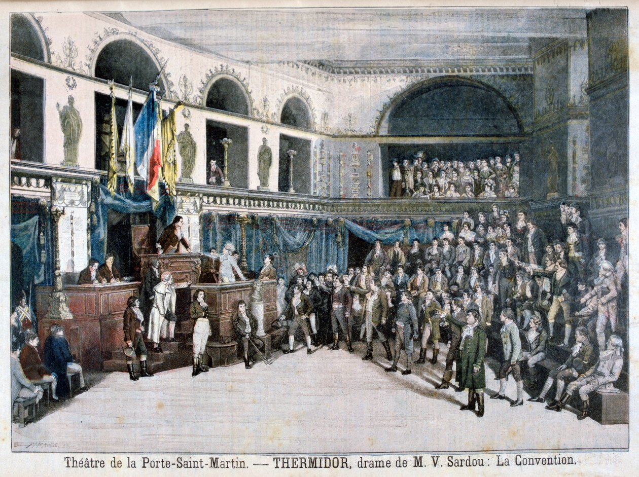 The Convention, scene fra Thermidor, ved Theatre de la Porte Saint-Martin, Paris, 1896 af Fortuné Méaulle