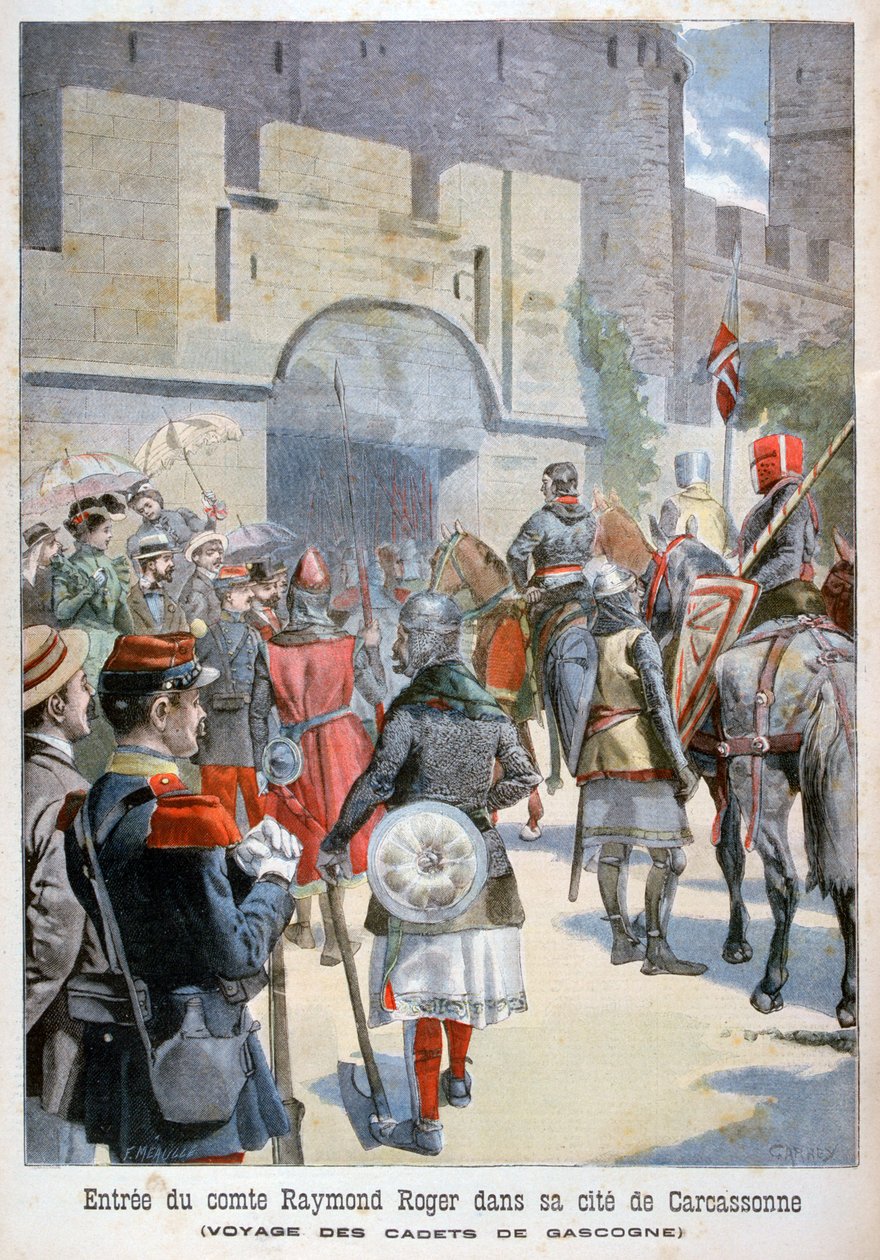 Comte Raymond Rogers indtog i Carcassonne, Frankrig, 1898 af Fortuné Méaulle