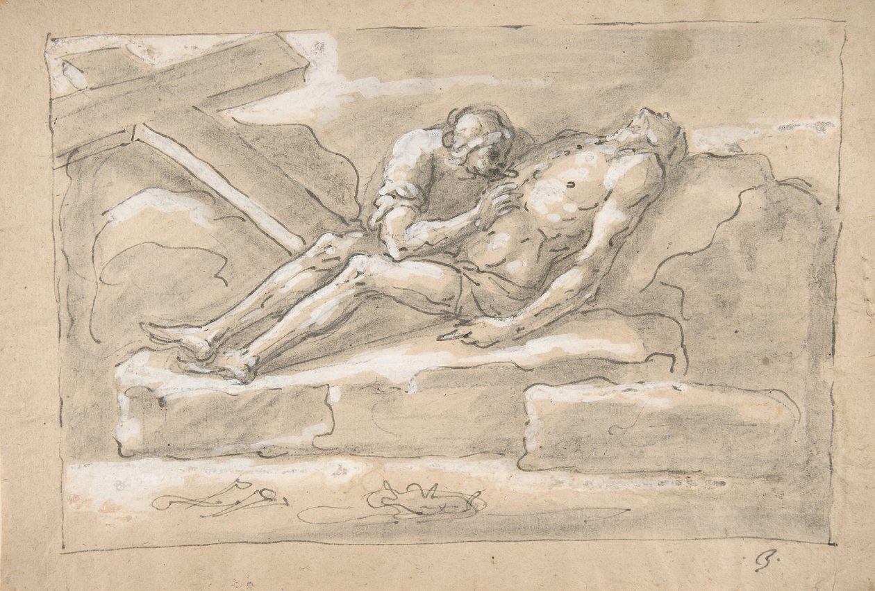 Den døde Kristus sørget af Magdalen, der ærer sit sidesår., 1787-1863. af Fortunato Duranti