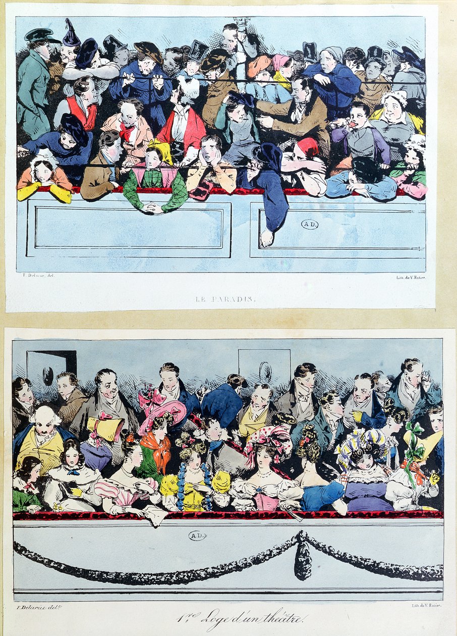På teatret, guderne og kasserne i den store cirkel, ca. 1830 af Fortune Delarue