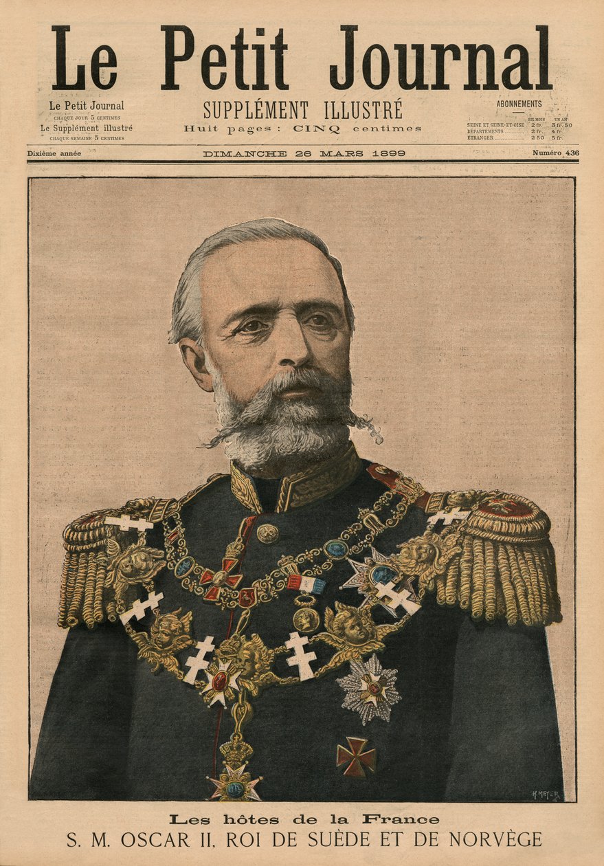 Franske værter: Hans Majestæt Oscar II, konge af Sverige og Norge, forsideillustration af 