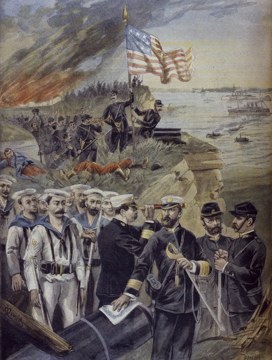 Spansk-amerikansk krig, lander ved Guantanamo, Cuba, illustration fra 