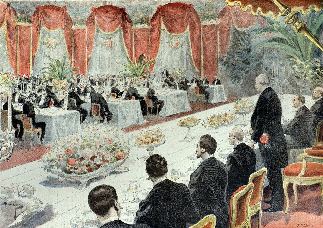 Middag givet til Felix Faure af repræsentanter for handel og industri i 1897 (Kobberstik) af Fortune Louis Meaulle