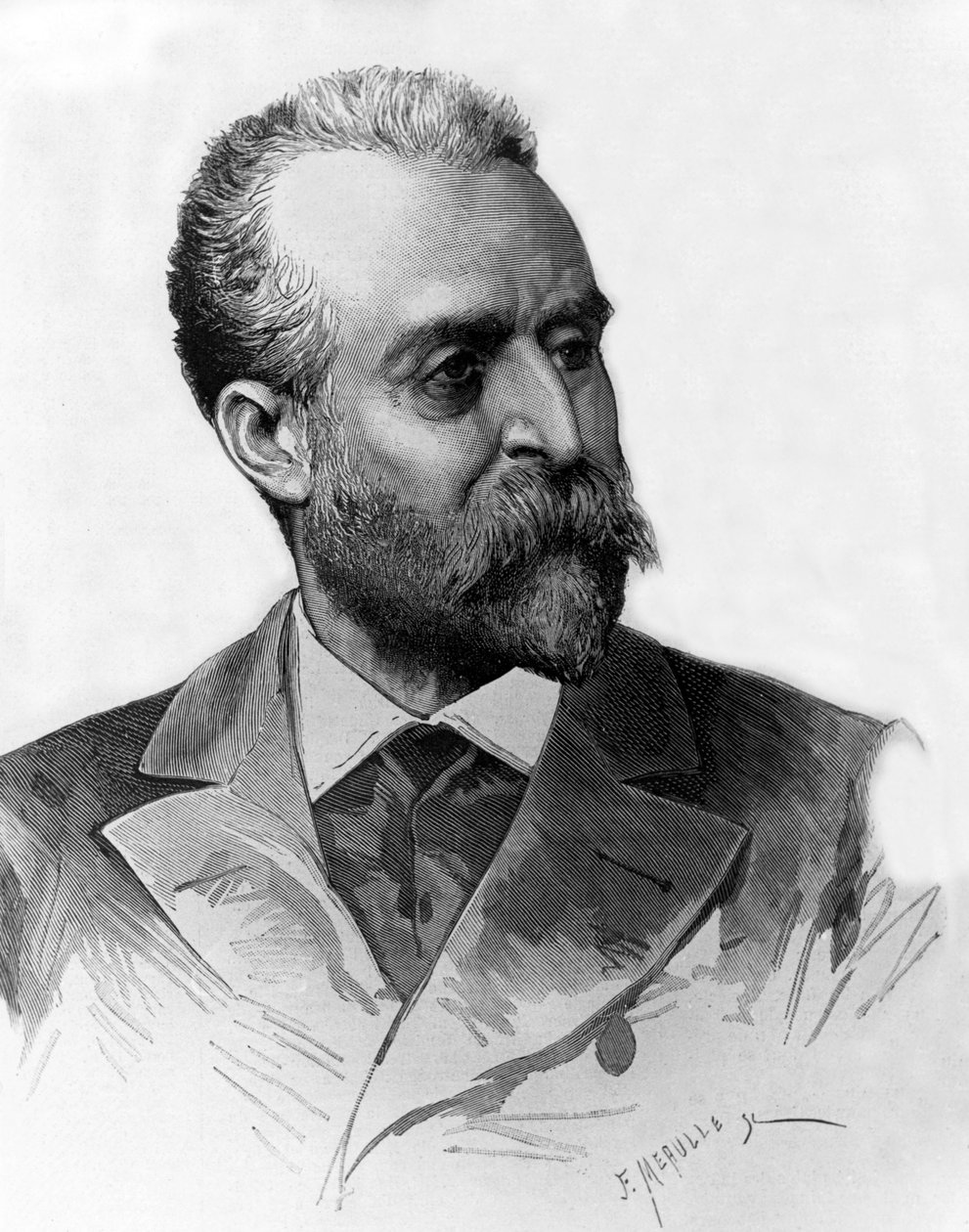 Jaume Ferran i Clua (1851-1929) spansk læge, der behandlede kolera i Madrid i 1885, kobberstik af Meaulle af Fortune Louis Meaulle