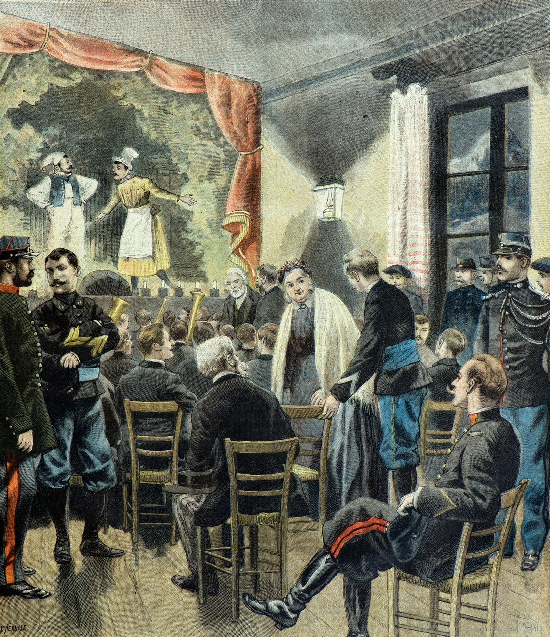 Le theatre aux armeses, forestilling af alpine jægere af Fortune Louis Meaulle
