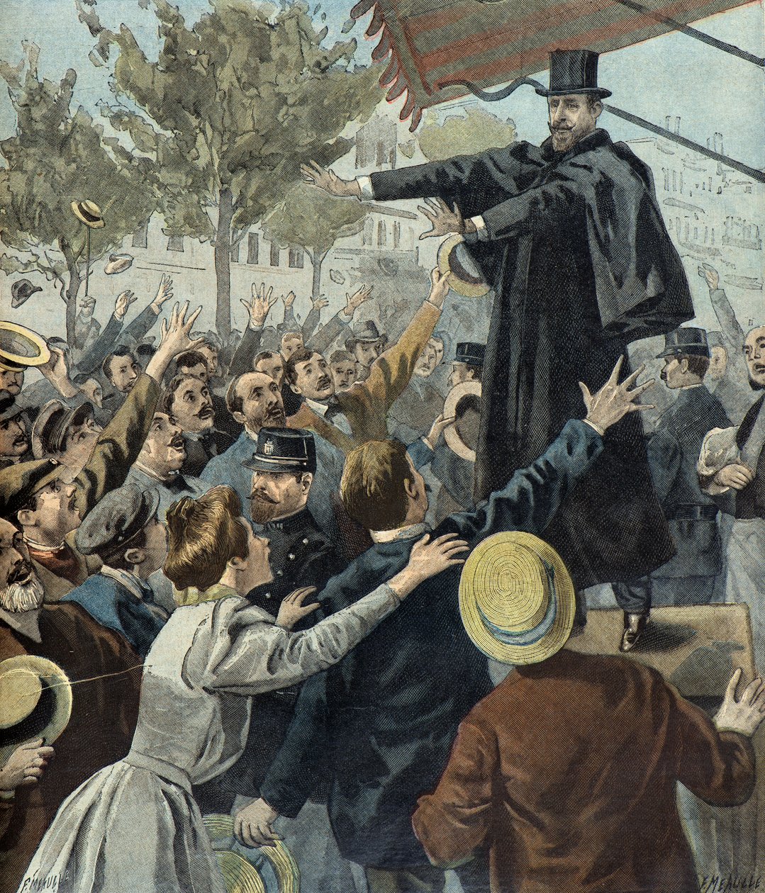 Paul Deroulede ved en demonstration i Paris i 1898 (kobberstik) af Fortune Louis Meaulle