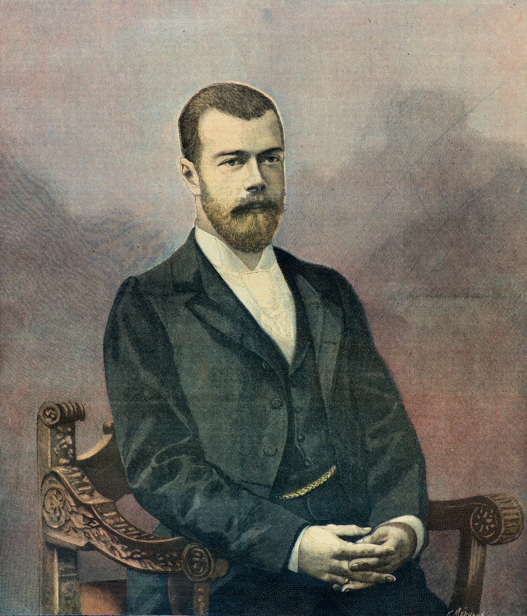 Portræt af zar Nikolaj 2. i 1896 (gravering) af Fortune Louis Meaulle