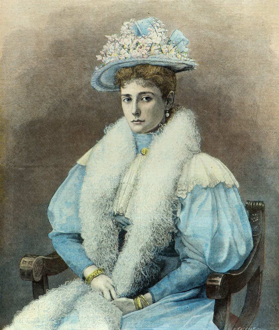 Portræt af kejserinde Alexandra Feodorovna i 1896 (gravering) af Fortune Louis Meaulle