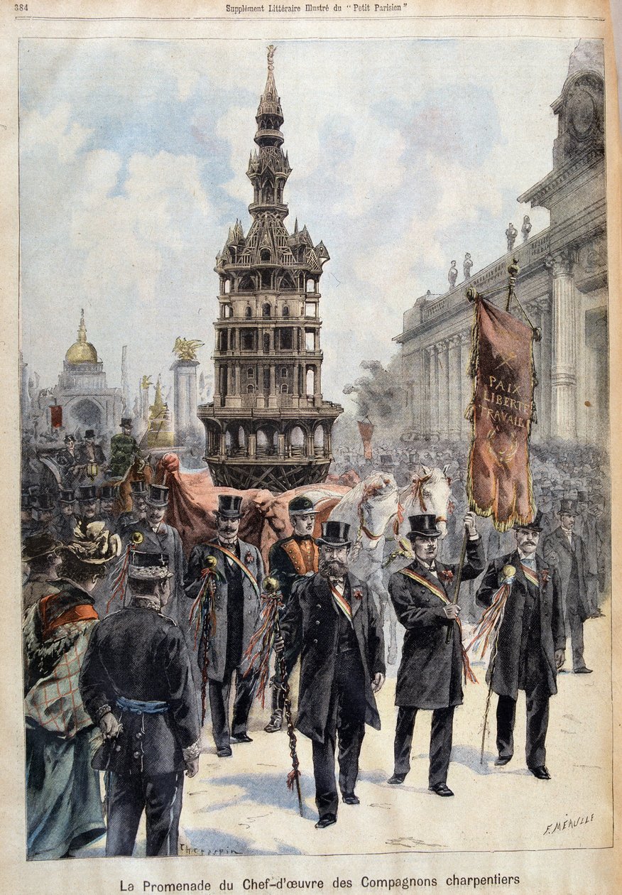 Promenade af mesterværket af Companion Carpenters, graveret af Fortuné Louis Méaulle (1844-1916), slutningen af det 19. århundrede (farve litho) af Fortune Louis Meaulle