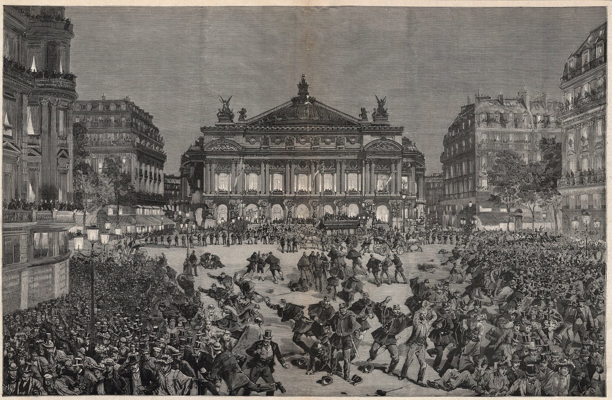 Optøjer i Paris mod opførelsen af Richard Wagners "" Lohengrin"" på Palais Garnier 1891 - Demonstration patriotique, place de l