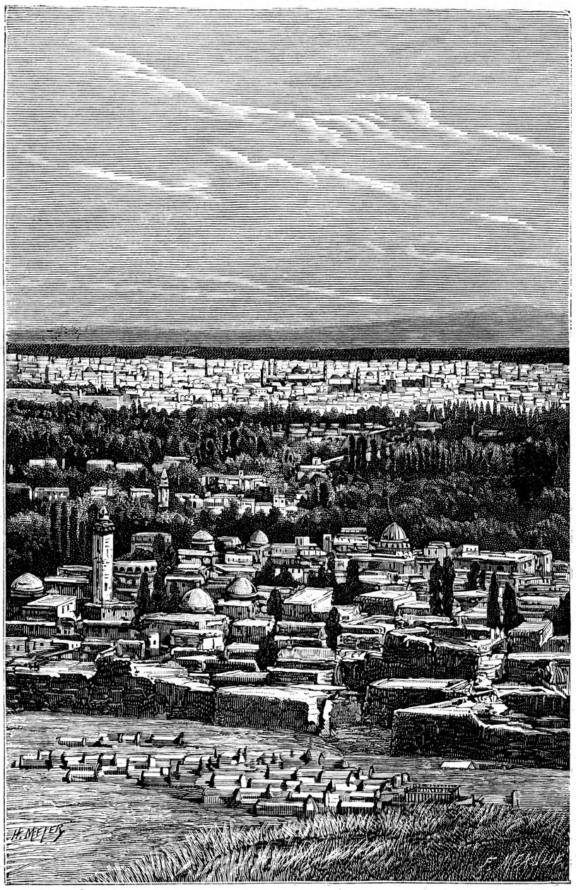 Syrien: Damaskus omkring 1900 - muslimsk kirkegård - gravering af Meyer og Meaulle fra bogen "A l