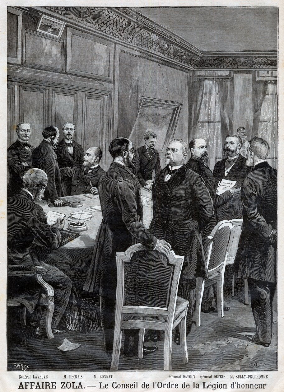 Rådet for National Order of the Legion of Honor under Dreyfus-affæren, i Indgravering af F. Meaulle efter Garrey. "Le Petit Journal", 24. april af Fortune Louis Meaulle