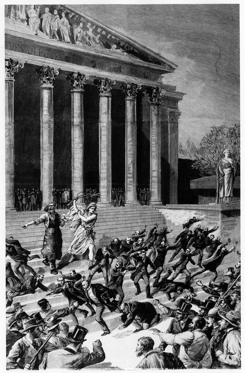 Almindelig valgret og republikken, der jager købmænd fra templet - i "" Le Journal illustré""" af 25/12/1892, komposition af Henri Meyer, gravering af Meaulle. af Fortune Louis Meaulle