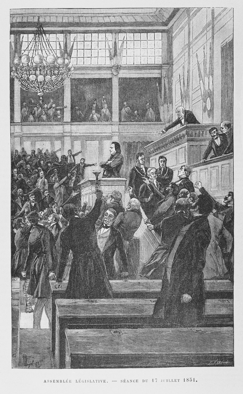 Victor Hugo (1802-85) ved den lovgivende forsamling holdt en tale om revisionen af forfatningen den 17. juli 1851, ca. 1885 af Fortune Louis Meaulle