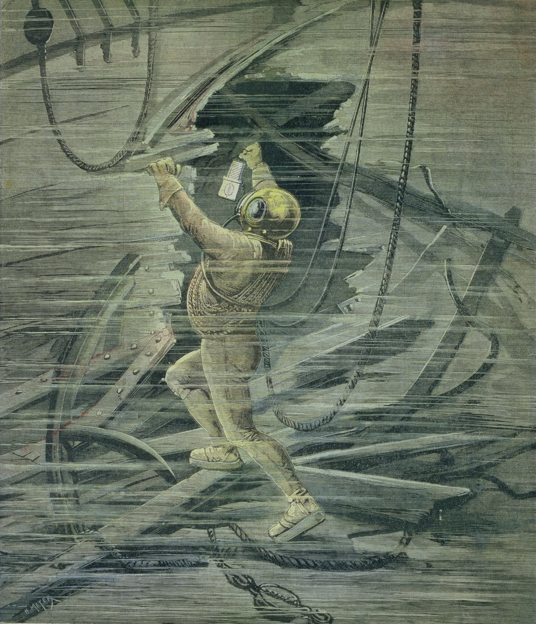 En dybhavsdykker ser på vragene i havnen i Le Havre, fra 