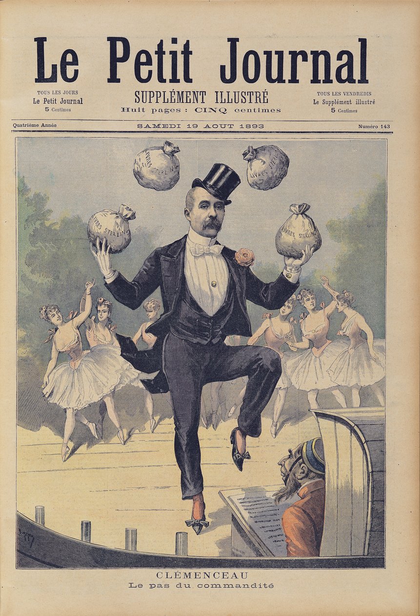Georges Clemenceau (1841-1929) jonglerer med poser med engelske penge, fra 