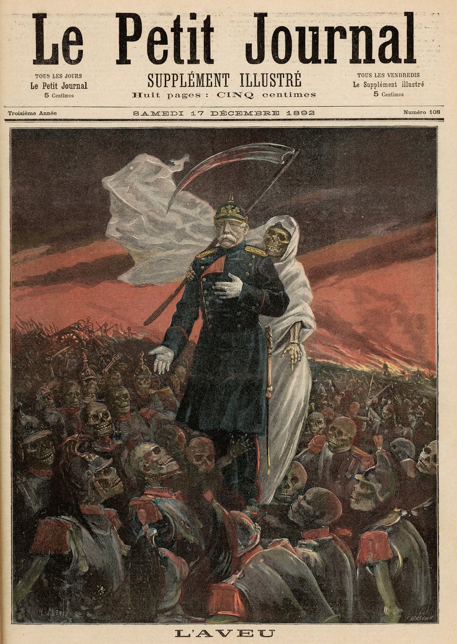 Bekendelsen: Otto Von Bismarck (1815-98) med døden, fra "Le Petit Journal", 17. december 1892 af Fortune Louis Meaulle and Henri Meyer