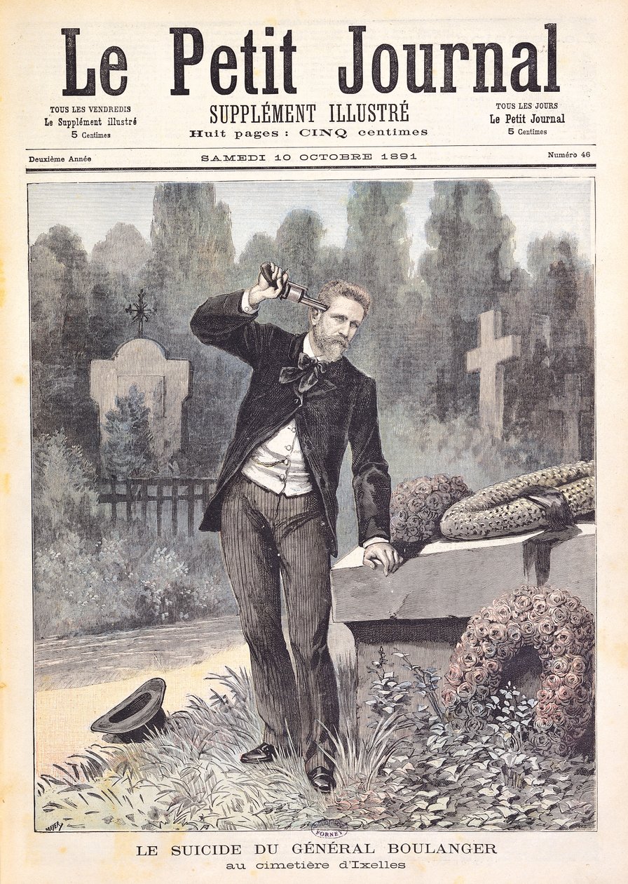 General Georges Ernest Boulangers (1837-91) selvmord på kirkegården i Ixelles, fra 