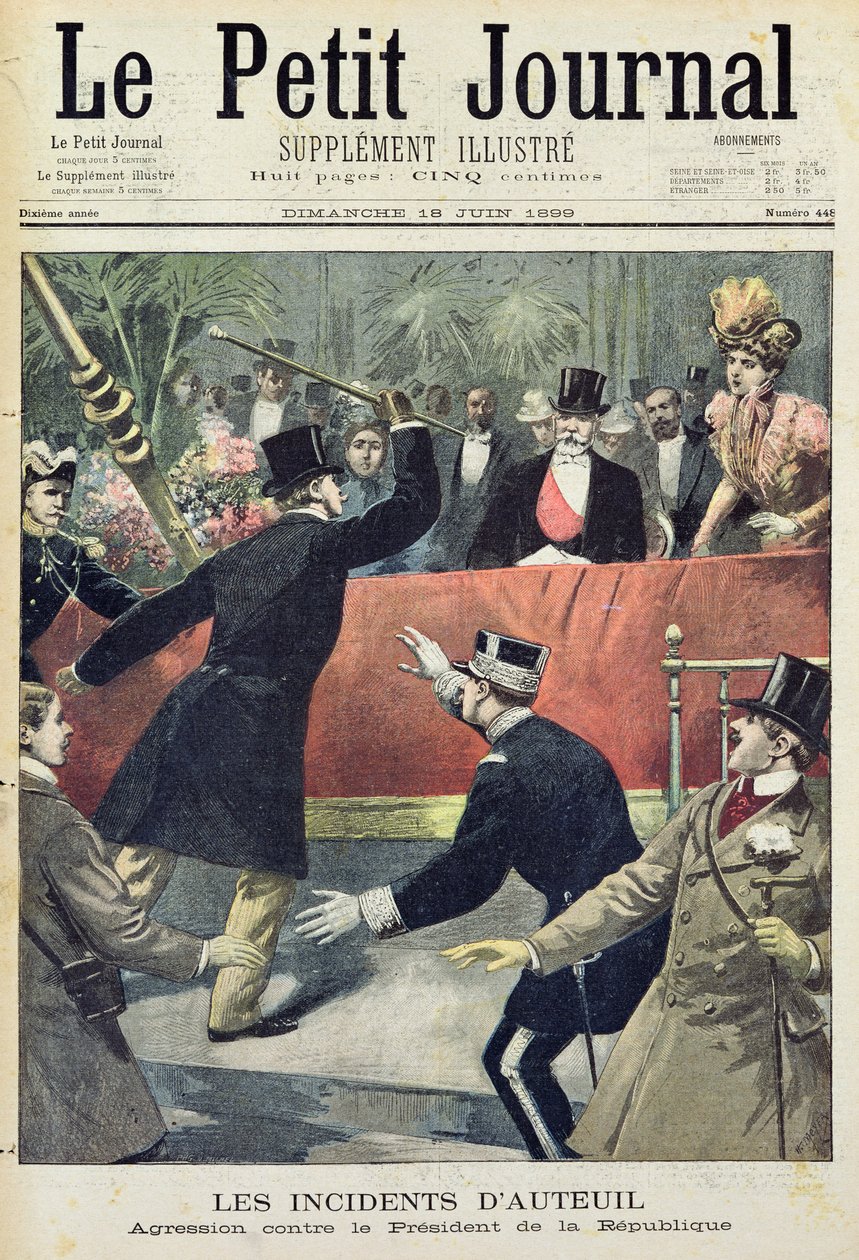Hændelserne i Auteuil, aggression mod republikkens præsident, titelblad fra 