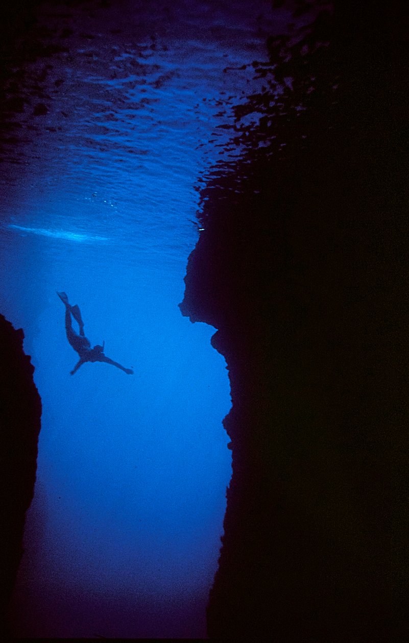 Svømmer i en grotte på Zakynthos, Grækenland af Fosco Maraini