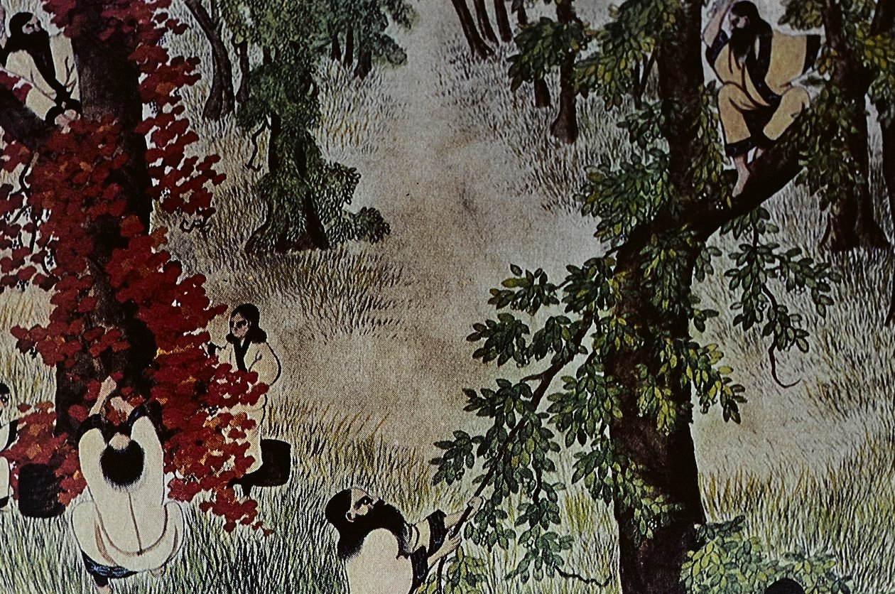 De store ledere i det attende århundredes Ainu: Itokoi og Shinichi fra Akkeshi, Chosama fra Uraashibetsu og Shonko fra Noshappu, i særdeleshed, illustration af Fosco Maraini