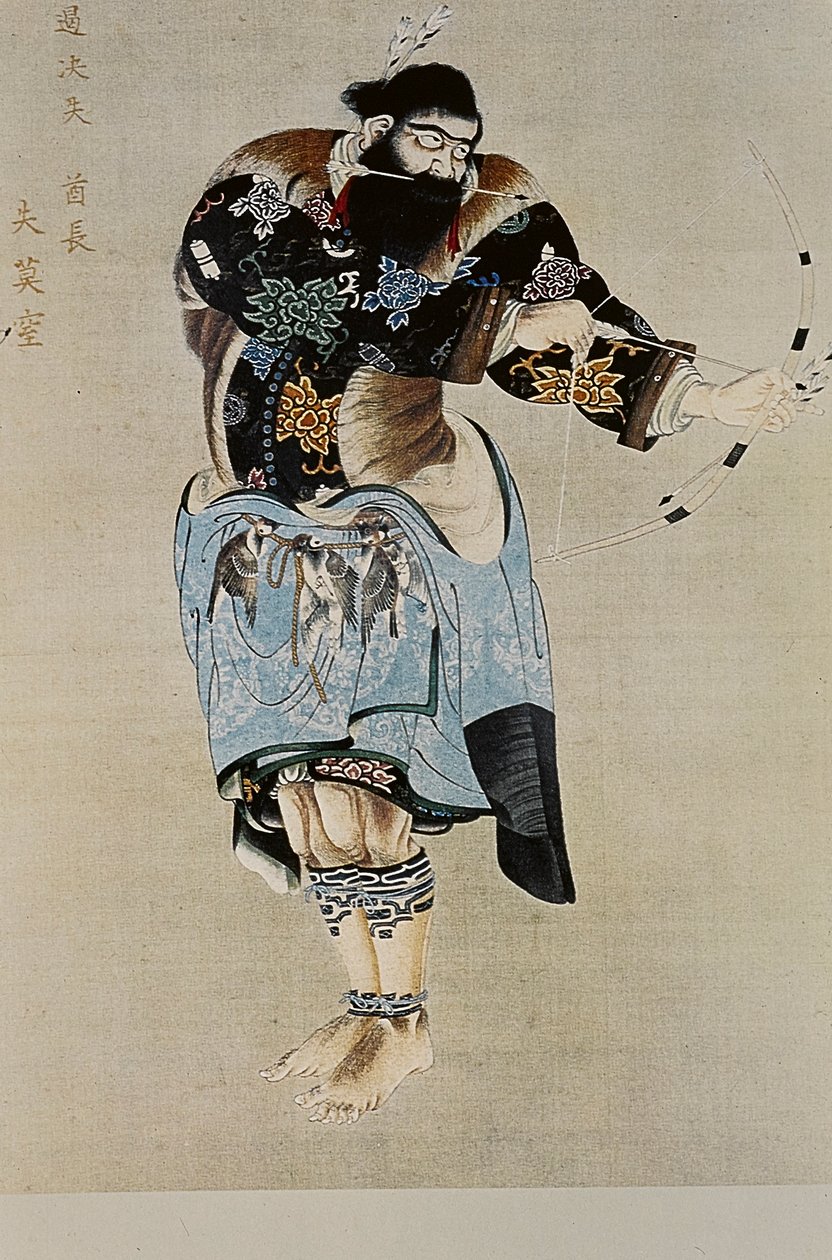 De store ledere i det attende århundredes Ainu: Itokoi og Shinichi fra Akkeshi, Chosama fra Uraashibetsu og Shonko fra Noshappu, især, illustration af Fosco Maraini