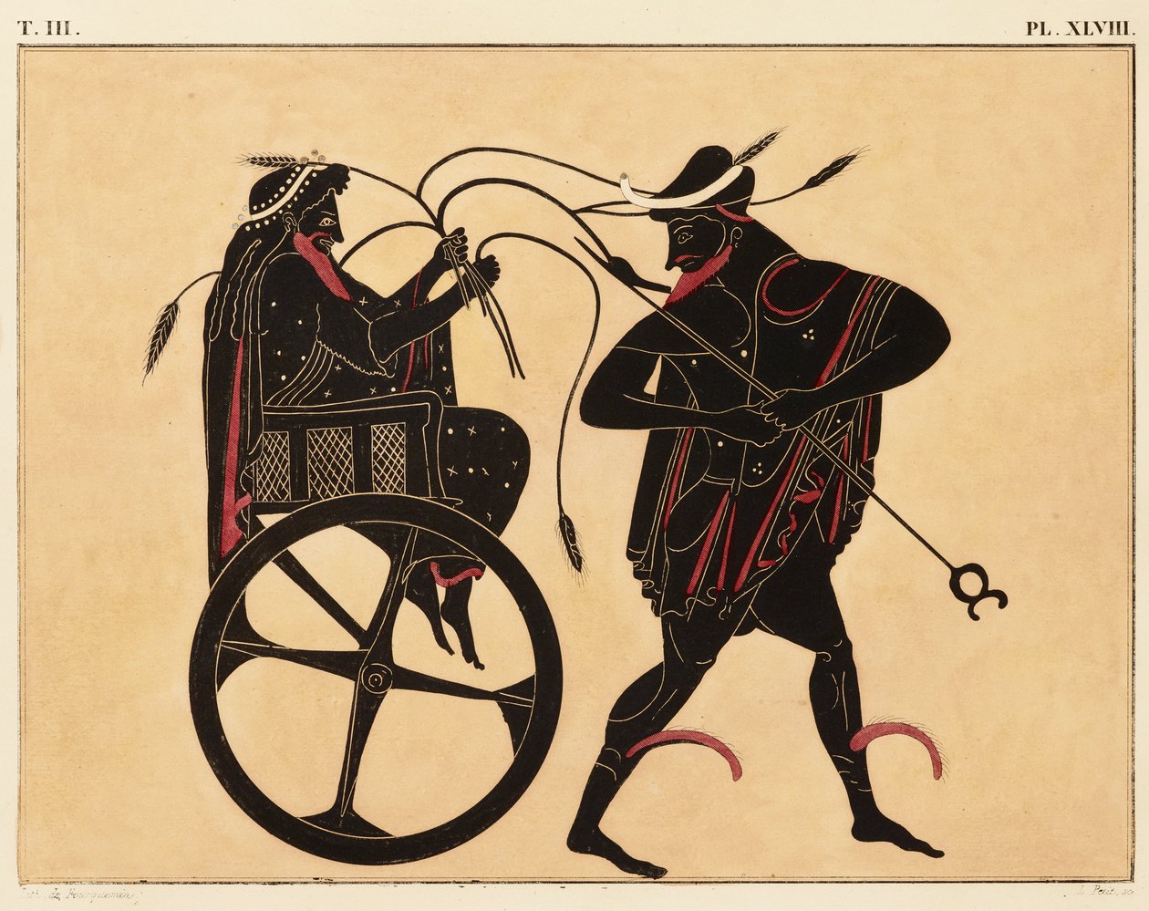 Tryk af dekorationen på en græsk amfora, der viser Triptolemus og Hermes, ca. 1858 (akvarel og kropsfarve over litho på vævet papir) af Fourquemin Fourquemin