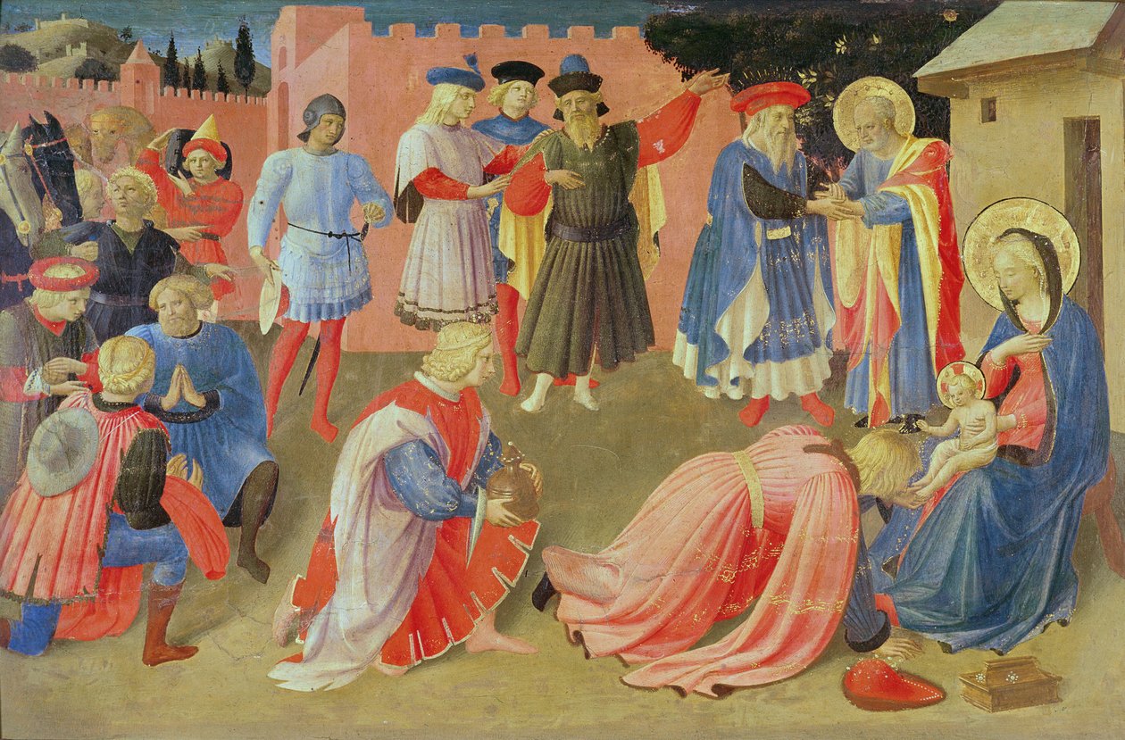 De tre kongers tilbedelse, predella-panel fra Linaiuoli-triptykken, 1433 (tempera på panel) af Fra Angelico