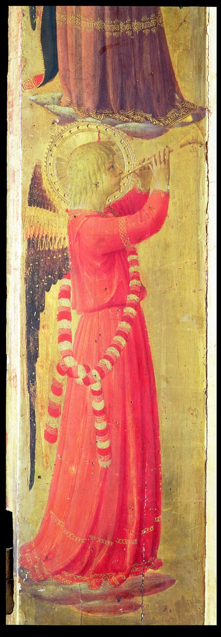 Angel Playing a Pipe, fra Linaiuoli Triptykon, 1433 (tempera på panel) (detaljer) af Fra Angelico