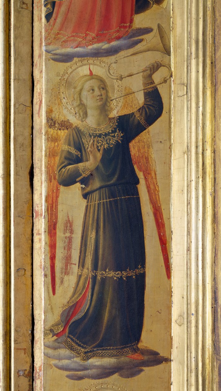 Engel holder en trompet, detalje fra Linaivoli Triptykon, 1433 (tempera på panel) af Fra Angelico