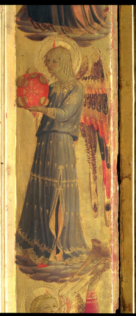 Engel spiller en tamburin, detalje fra Linaivoli Triptykon, 1433 (tempera på panel) af Fra Angelico