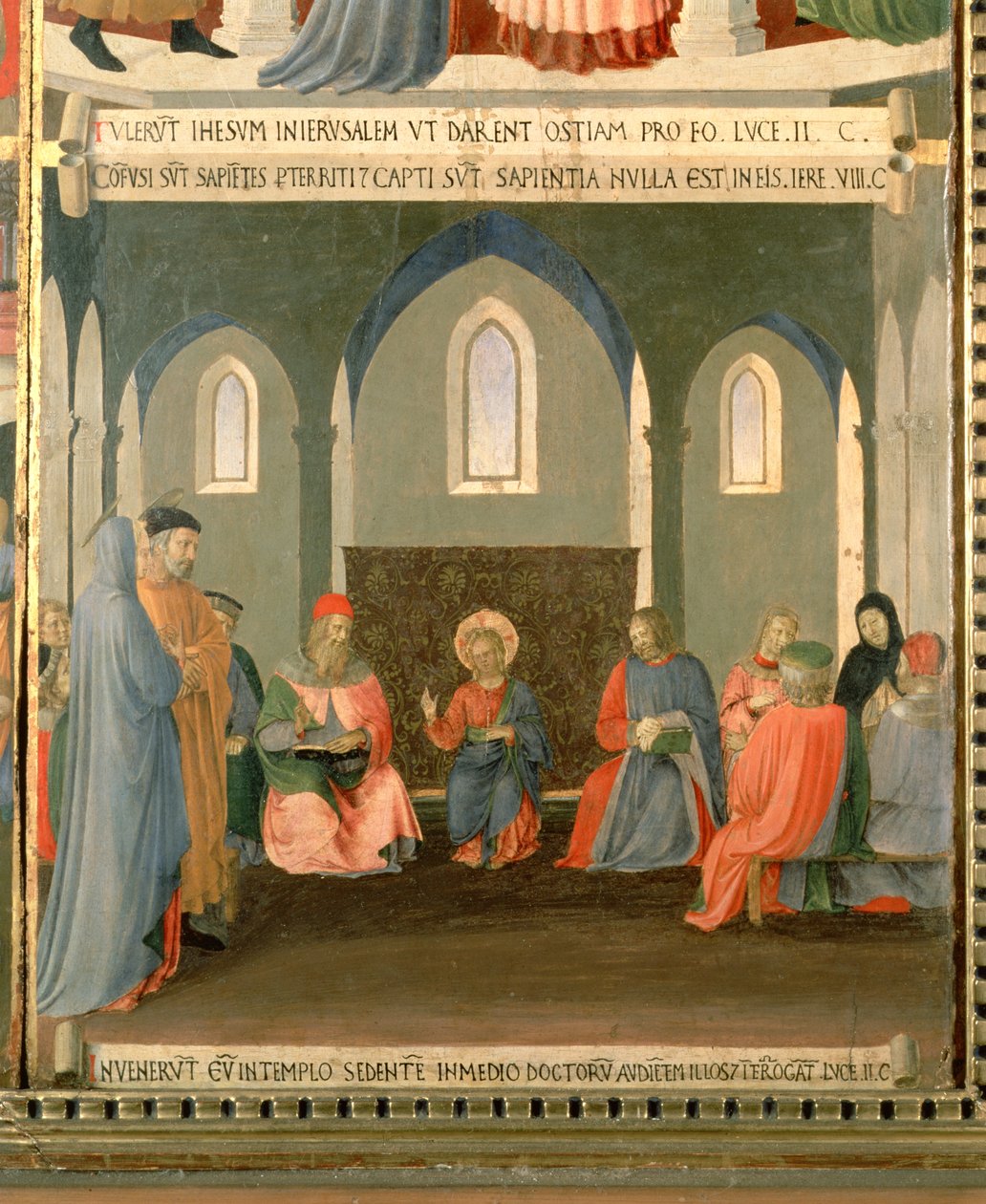 Kristus blandt lægerne, detalje fra det første panel i Santissima Annunziata-sølvskatkammeret, ca. 1450-53 (tempera på panel) af Fra Angelico