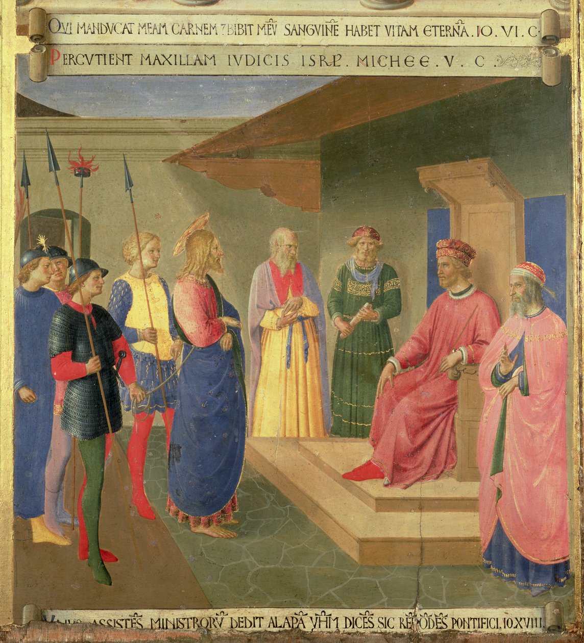 Kristus før Kaifas, detalje fra panel tre i Santissima Annunziatas sølvskattekammer, ca. 1450-53 (tempera på panel) af Fra Angelico