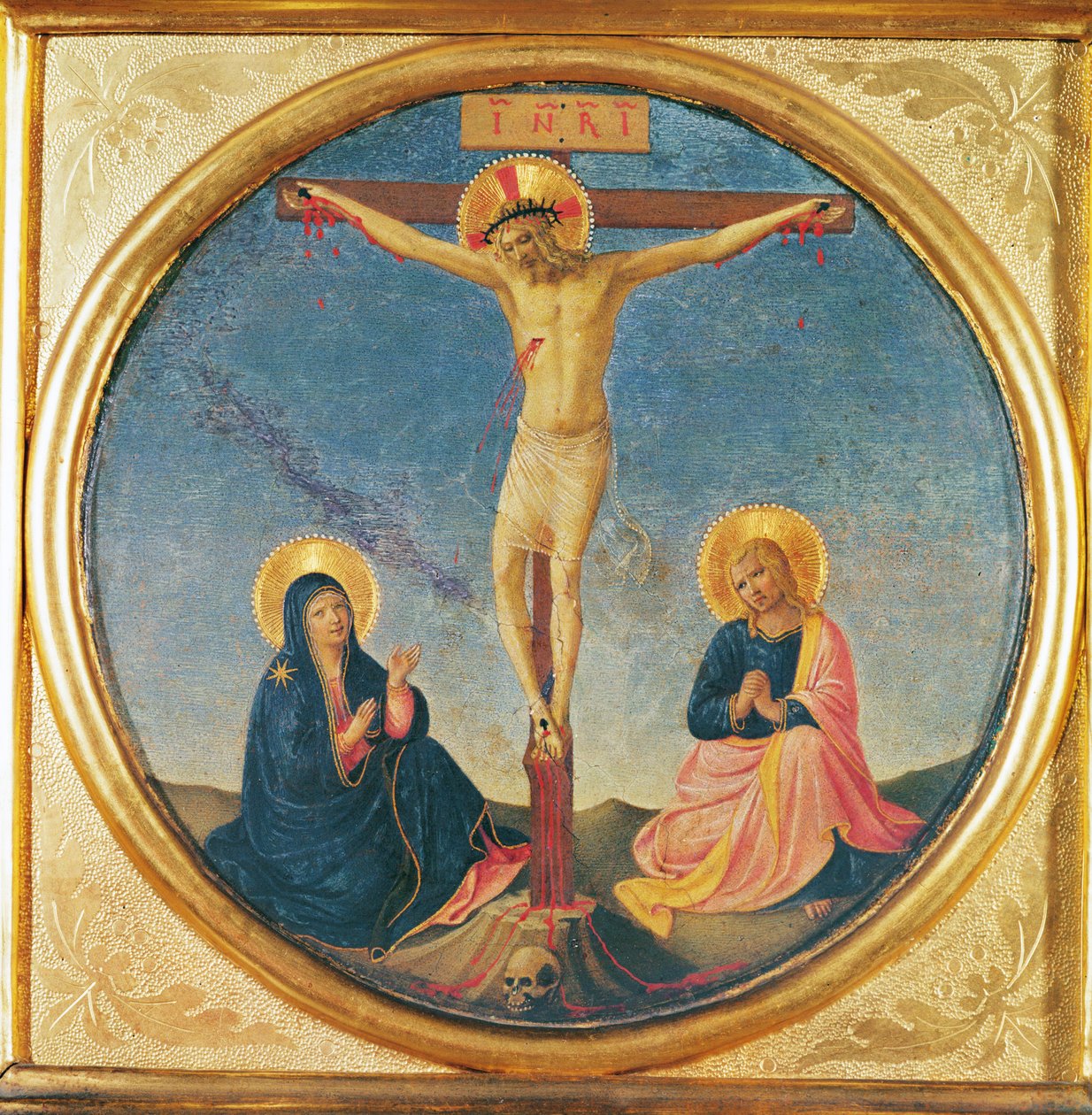 Kristus mellem Jomfruen og Johannes, eller den lille korsfæstelse (tondo), ca. 1395 (olie på træ) af Fra Angelico