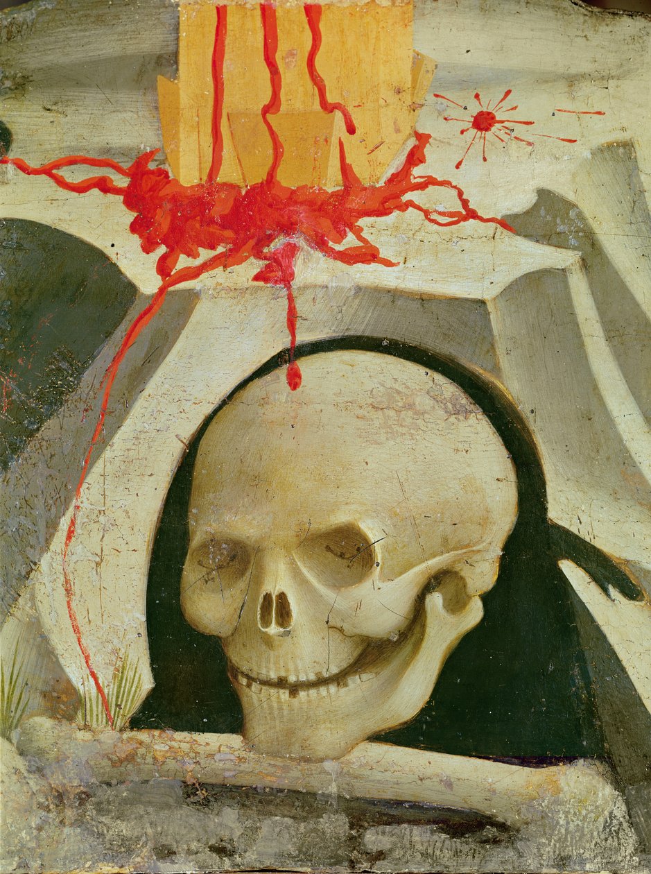 Korsfæstelse og helgener detalje af kraniet ved foden af korset olie på træ af Fra Angelico