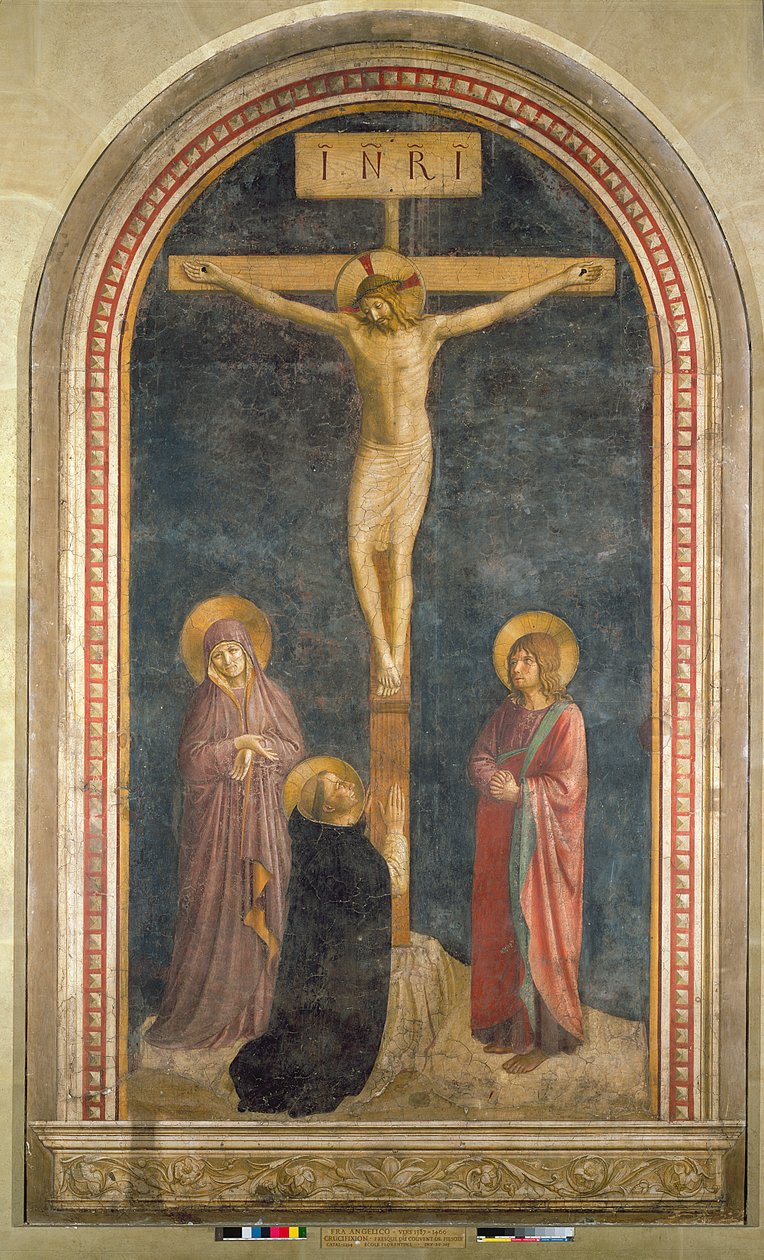 Korsfæstelse med Jomfruen, SS. Johannes evangelisten og Dominikus fra San Marco-klostret, Fiesole, 1442 af Fra Angelico