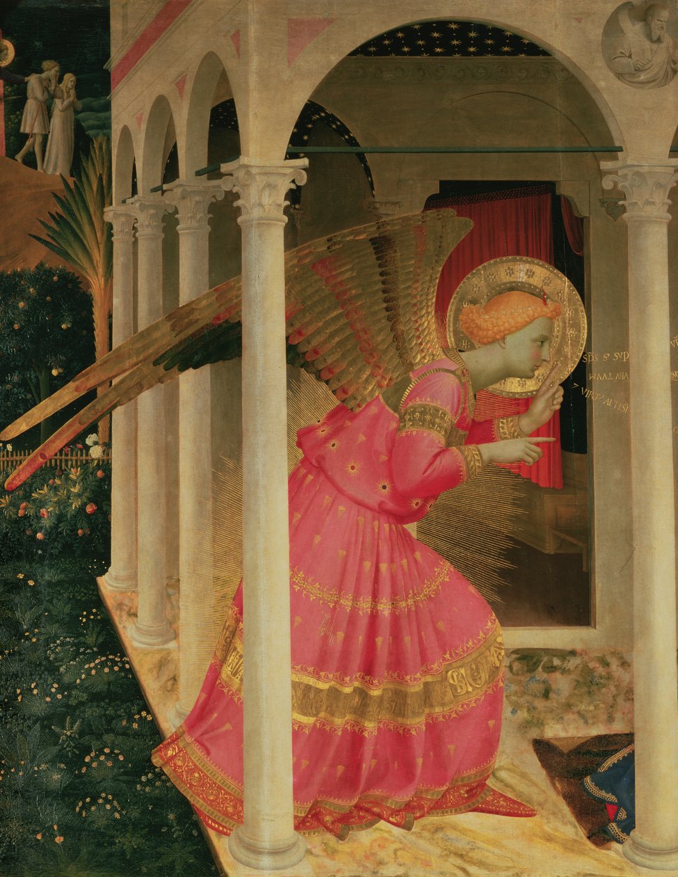 Detalje fra Bebudelsen, der viser englen Gabriel af Fra Angelico