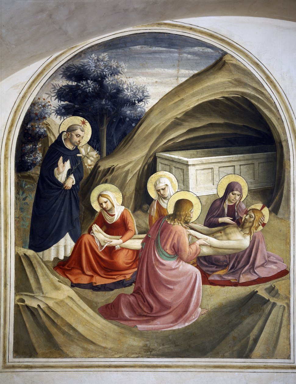 Klagesang over Kristi Legeme, med St. Dominic, 1442 af Fra Angelico