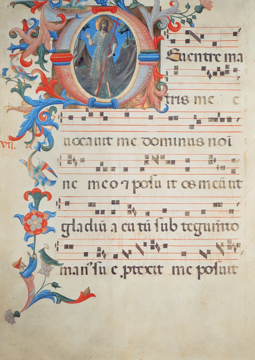 Ms 558 f.55v Side med kornotation med et historisk initialt 