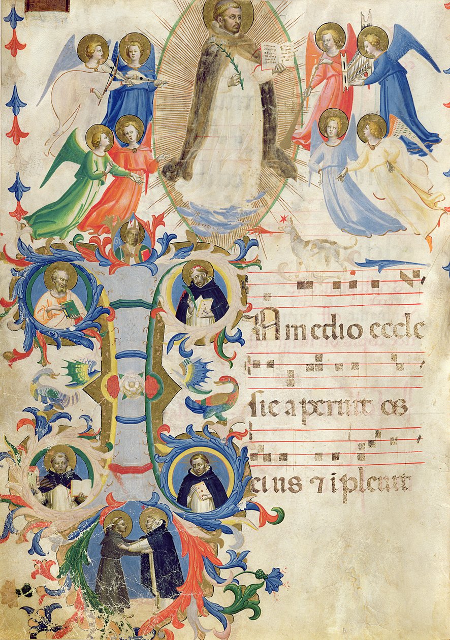 Ms 558 f.67v Side, der afbilder St. Dominic og et historisk indledende 