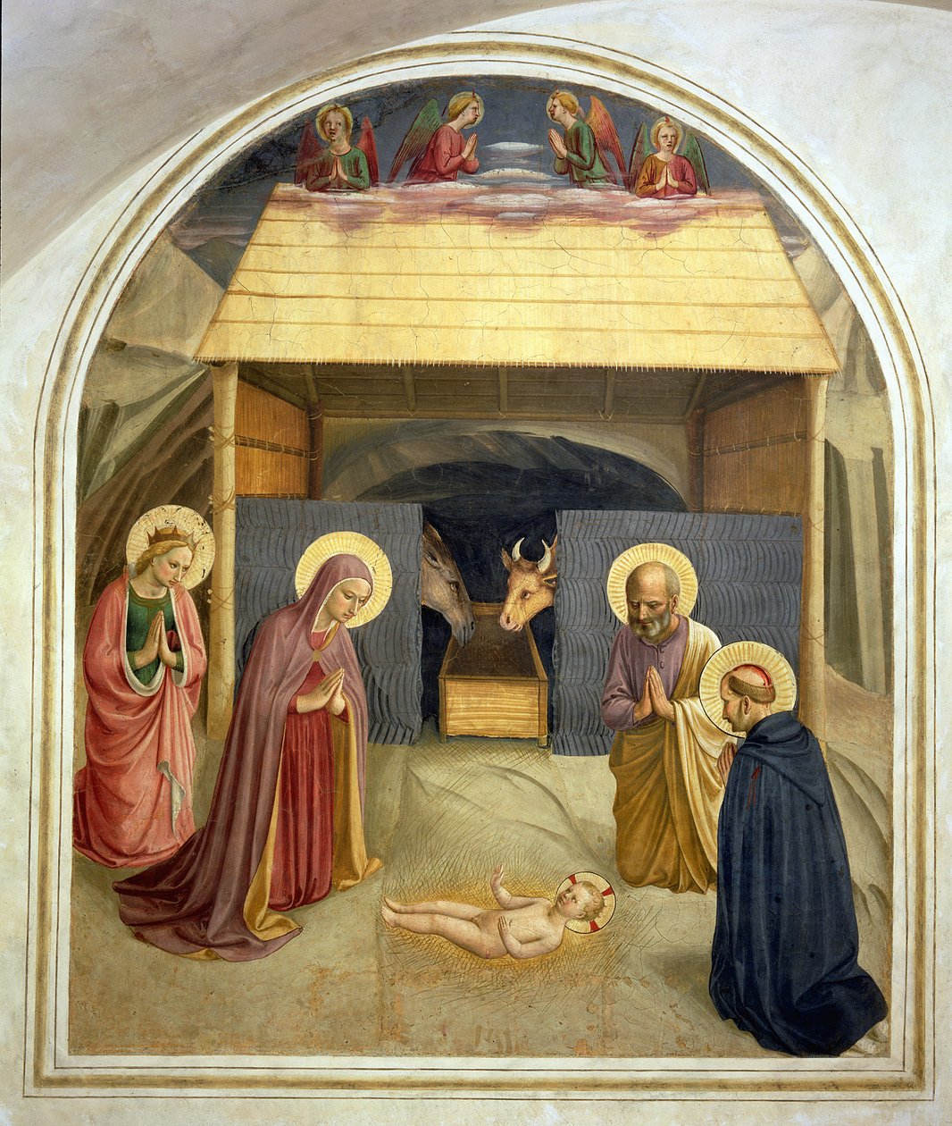 Fødsel, med St. Catherine af Alexandria og St. Peter Martyren, 1442 af Fra Angelico