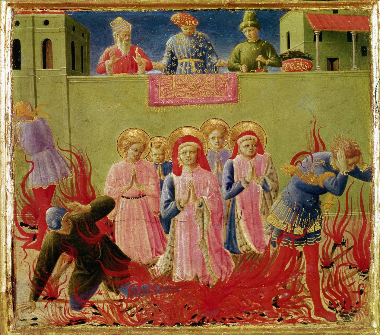 SS. Cosmas og Damian dømt til at brænde på bålet, predella fra Annalena-altertavlen, 1434 (tempera på panel) af Fra Angelico