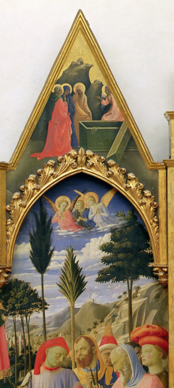 Santa Trinita altertavle, ramme og tinder af Lorenzo Monaco Piero di Giovanni c.1370-1425 afsluttet c.1434 tempera & guld på paneldetalje af 43967 af Fra Angelico
