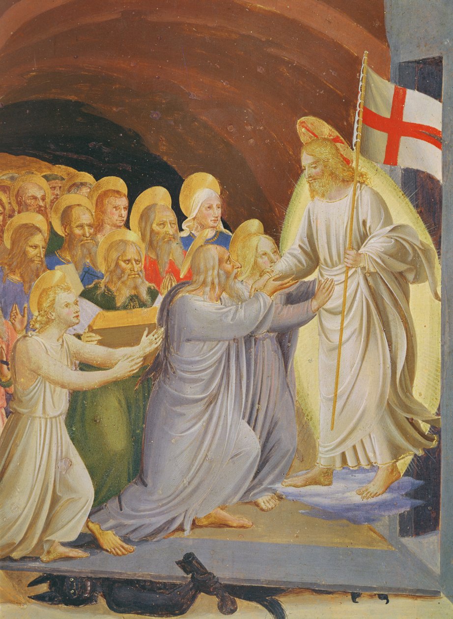 Scenes of the Life of Christ, 3. panel, der viser nedstigningen til Limo-detalje af gruppen før Kristus, 1450-3 tempera på træ af Fra Angelico
