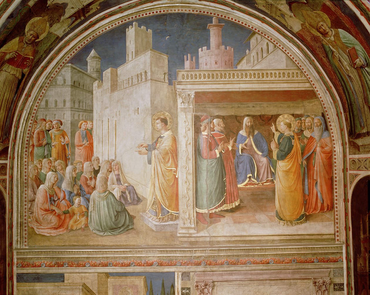 Stefanus prædiker og Stefanus taler til Rådet af Fra Angelico