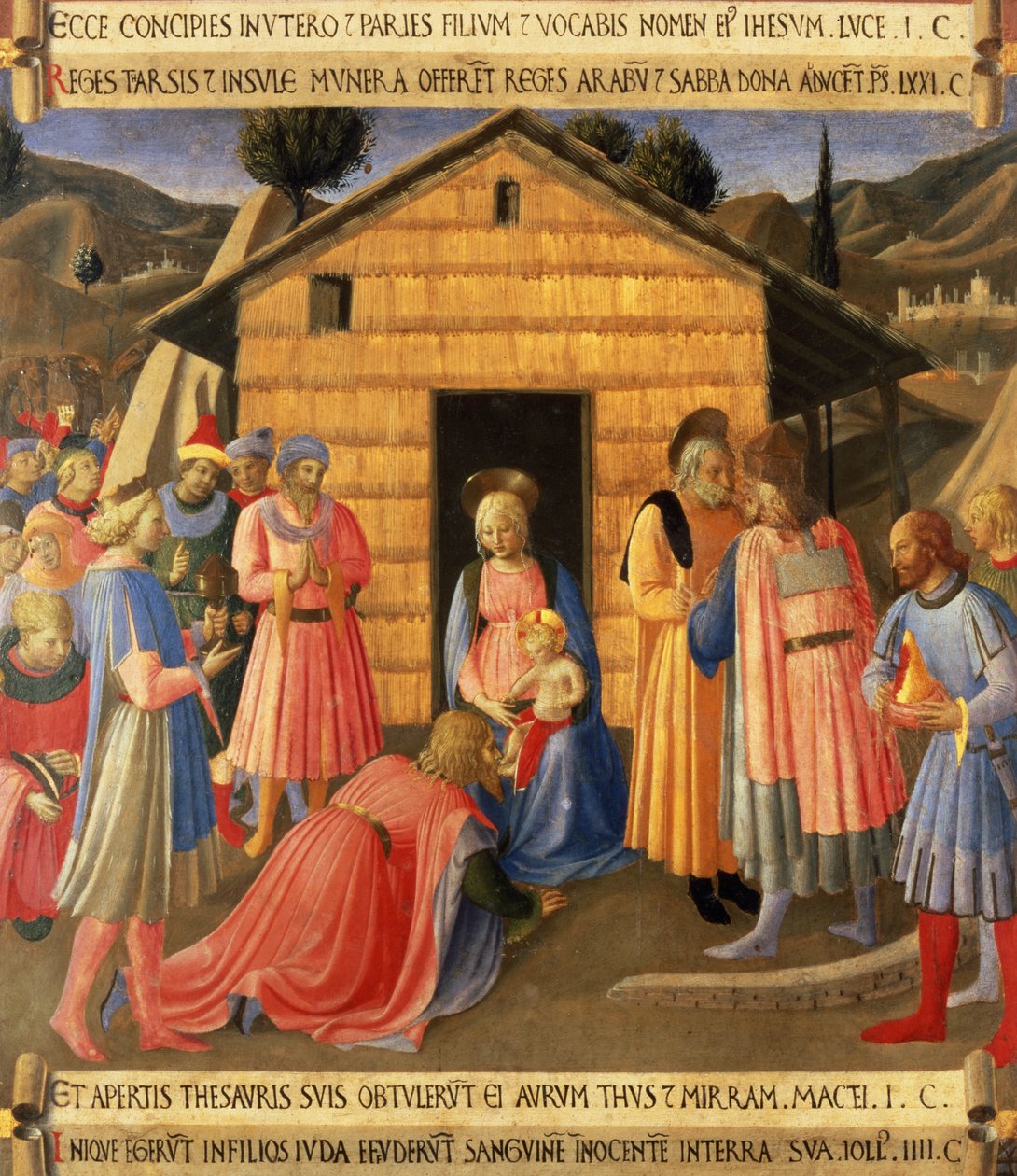 Magiernes tilbedelse, detalje fra panel et af Santissima Annunziatas sølvskattekammer, ca. 1450-53 (tempera på panel) af Fra Angelico