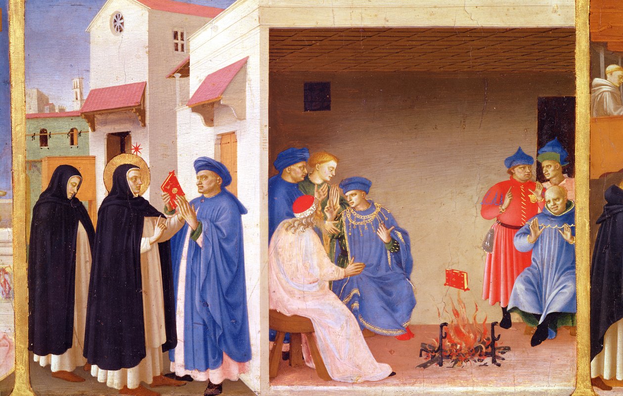 Jomfruens kroning, detalje af St. Dominic, der giver bogen tilbage til albigenserne, ca. 1430-32 (tempera på panel) af Fra Angelico