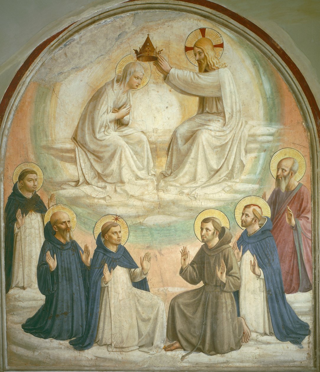 Jomfruens kroning med de hellige Thomas, Benedikt, Dominic, Frans, Peter Martyren og Paulus, 1442 af Fra Angelico